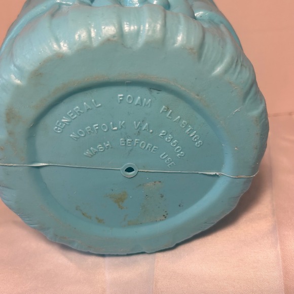 Vintage Blue Plastic Easter Basket Bunny Face Handle Childrens Toy Storage - Picture 8 of 8